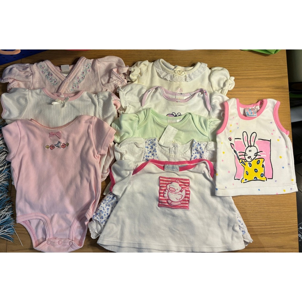 Vintage Baby Girl Clothing Lot 3-6M Basic Editions Small Steps Pink White 9pc